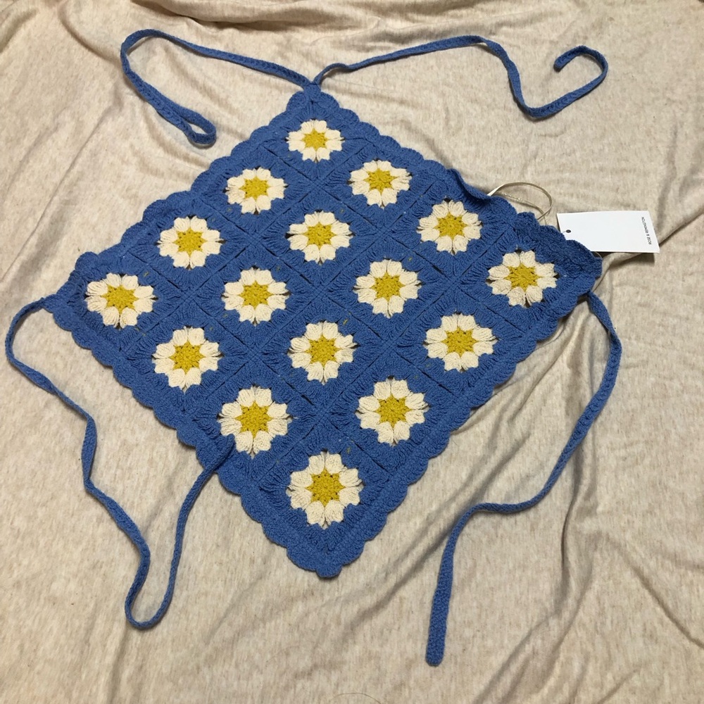 NWT Crochet Granny Square Halter Top Daisy Flower Cotton Festival Cottagecore